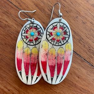 Hand painted dream catcher on bone earrings